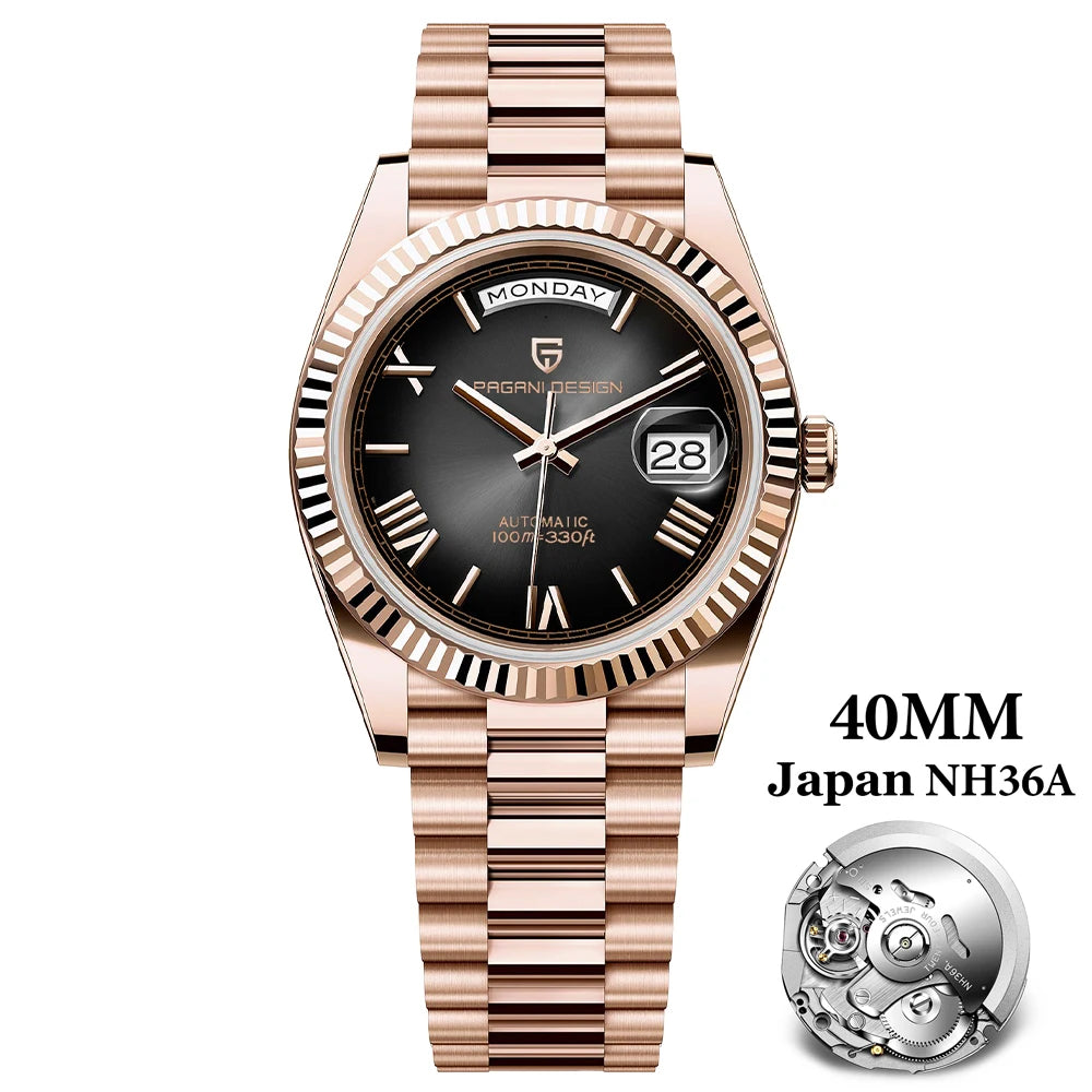 PAGANI DESIGN 2026 New Luxury Rose Gold DD40 Automatic Watch For Men NH36A Mechanical Wristwatch Men Stainless steel Waterproof