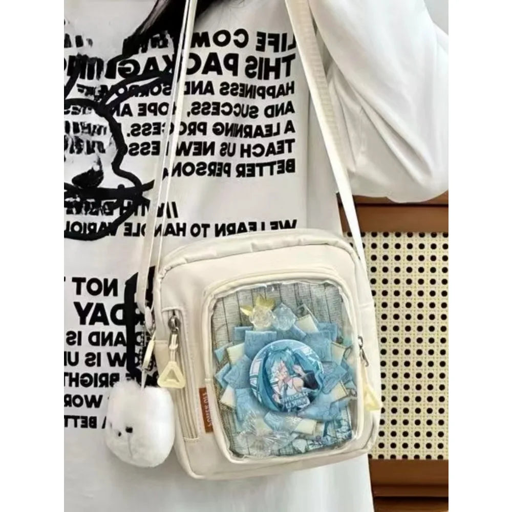 Y2K Mini Itabag Women Korean Casual Crossbody Bags Transparent Pocket Small Shoulder Bag Purses and Phone Ita Bag DIY Bag