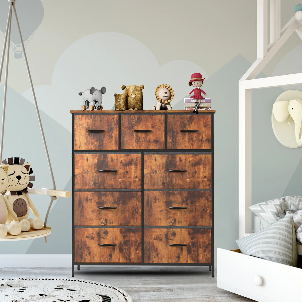 JHK Dresser For Bedroom With 9 Fabric Storage Drawer Wardrobe Tall Chest Organizer Closet Adult Kids Clothes Cabinet Furniture