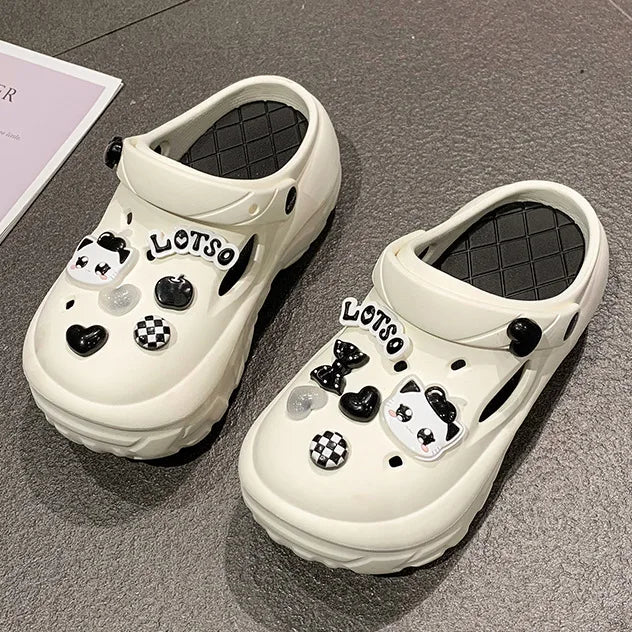 2024 New Sandals DIY Cute Cartoon Clogs Women Mules 7cm Platform Beach Slippers Cave Hole Female Garden Shoes For Students Girls