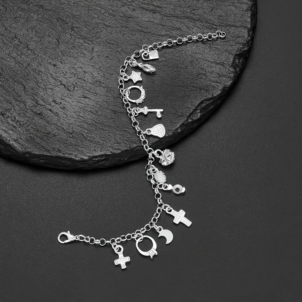 Hot Street fashion silver color fine Zircon heart key Pendant Bracelet for woman party Gifts wedding accessories Jewelry