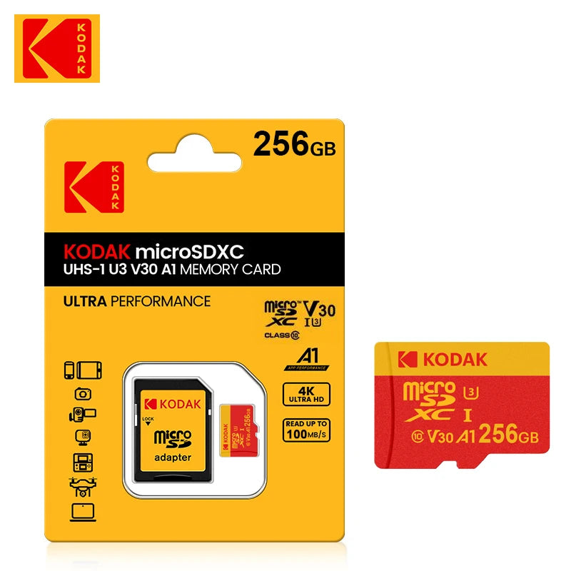 Original KODAK C10 Microsd 16GB 32GB 64GB 128GB 256GB 512GB Memory Card TF SDXC U3 Micro Sd Card with Adapter For Camera