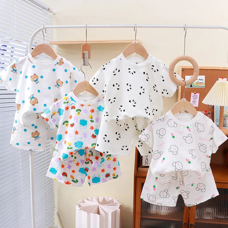 2024 New Summer Kids Clothes for Girls Short Sleeve T-shirt Tops+shorts Cartoon Children's Clothing Baby Boys Set