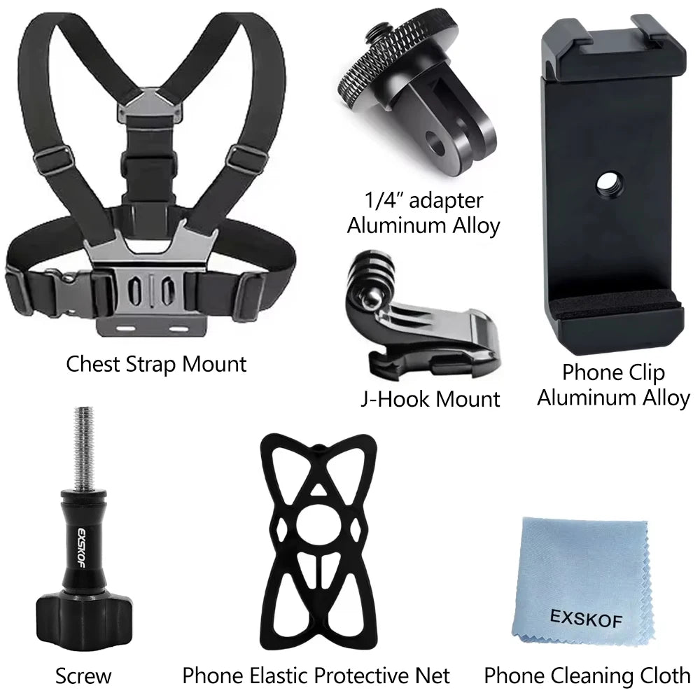 Accessories Kit Head & Chest Strap Mount Adjustable Phone for GoPro Insta360 DJI OSMO Nano SJCAM AKASO Action Camera Smartphones