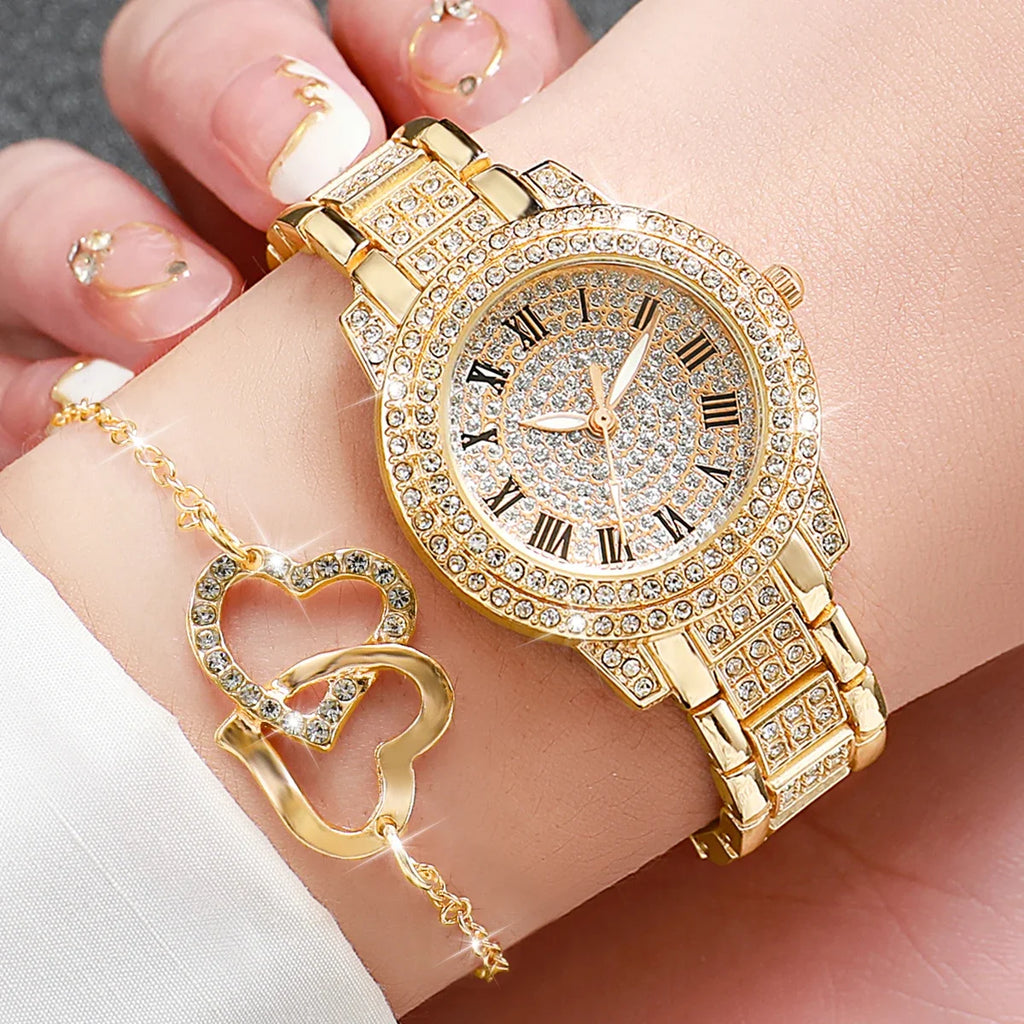 5pcs women's watch set, fashionable and casual women's quartz watch and necklace, ring, earring accessory set
