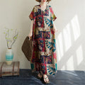 V-Neck Loose Cotton Linen Beach Skirt Summer Casual Long Dress Cover up Retro Style Holiday Fashion plus Size Women's Dress