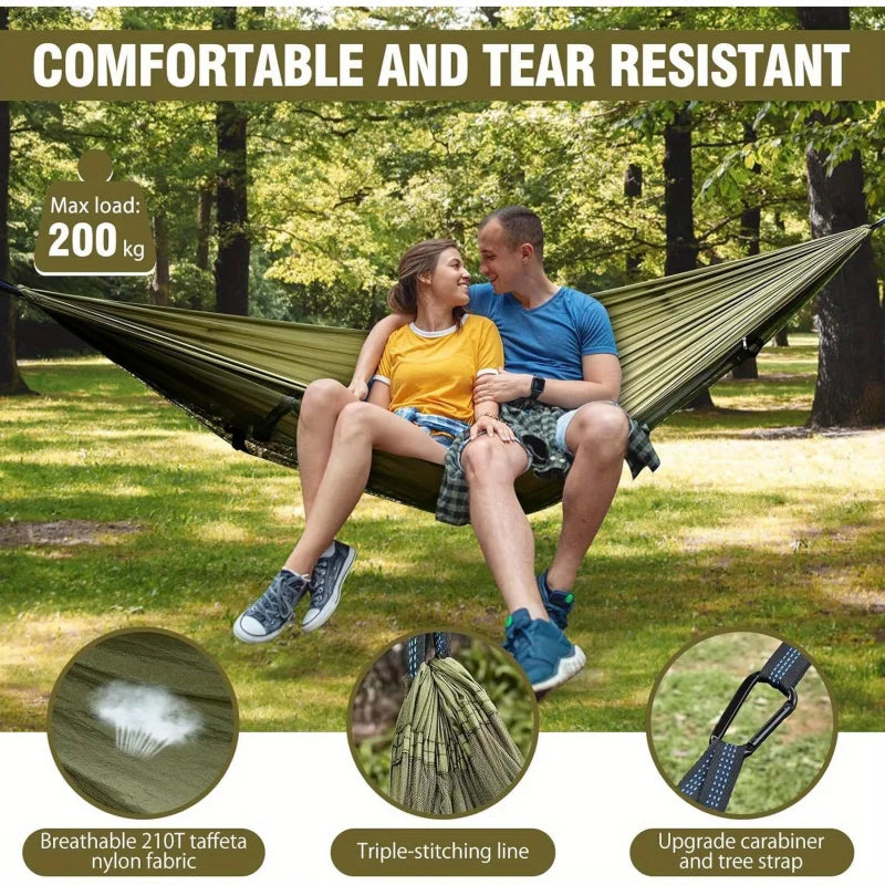 2-In-1 Camping Hammock With Mosquito Net 1.6lbs Ultralight Parachute Nylon Hanging Bed For Outdoor Survival Travel Backyard
