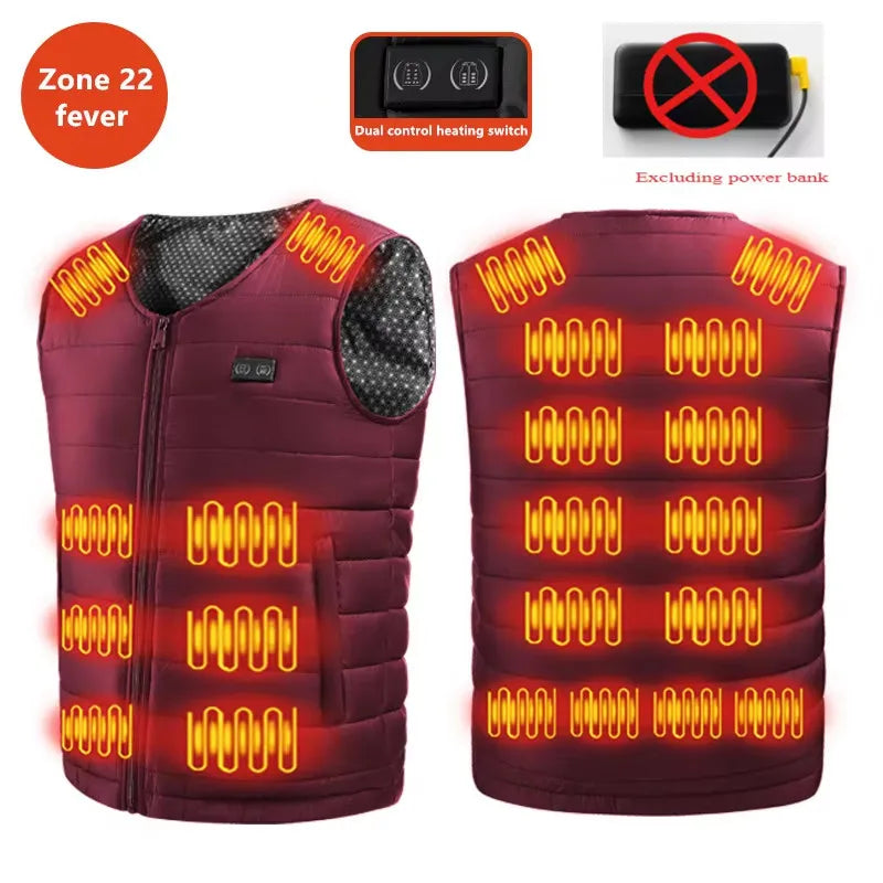 New Winter Unisex V-Neck 22 Zone Heat Resistant Warm Vest Middle-Aged And Elderly People Worn Both Inside And Outside Waistcoat