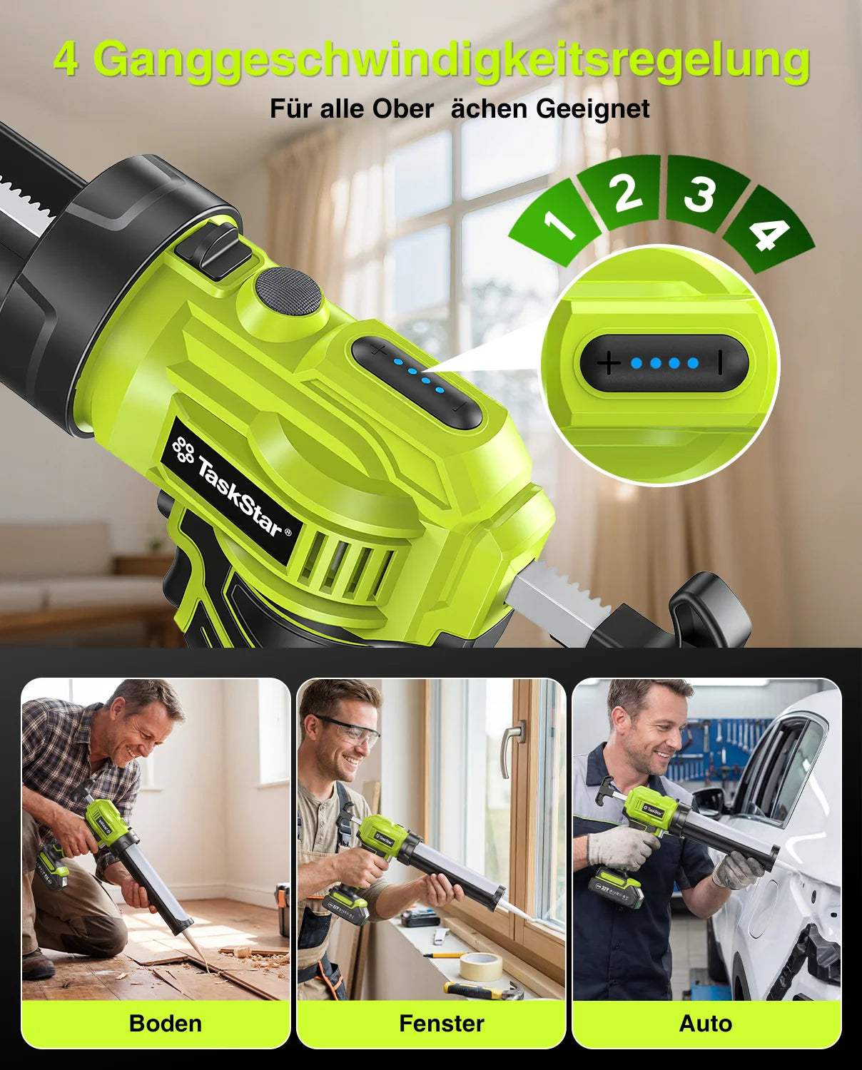 Taskstar Electric Caulking Gun No Drip with 1*2.0Ah Battery 250KG 10OZ Dripless Cordless Battery Powered Tool with LED Light for Filling and Sealing For Makita Battery