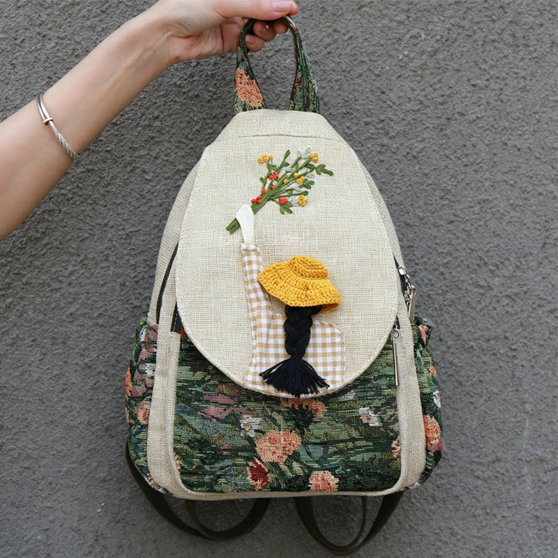 Luxury 3D Pumpkin Pattern Women Travel Backpack High Quality Linen Female Backpack Fashion Prettry Style Girls Daypack Backpack