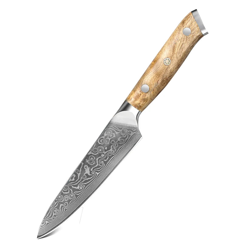 1-2PCS Set Kitchen Chef Knife Damascus Steel 67 Layers Utility Knife Chef Knife Figured Sycamore Wood Handle Delicate Gift Box