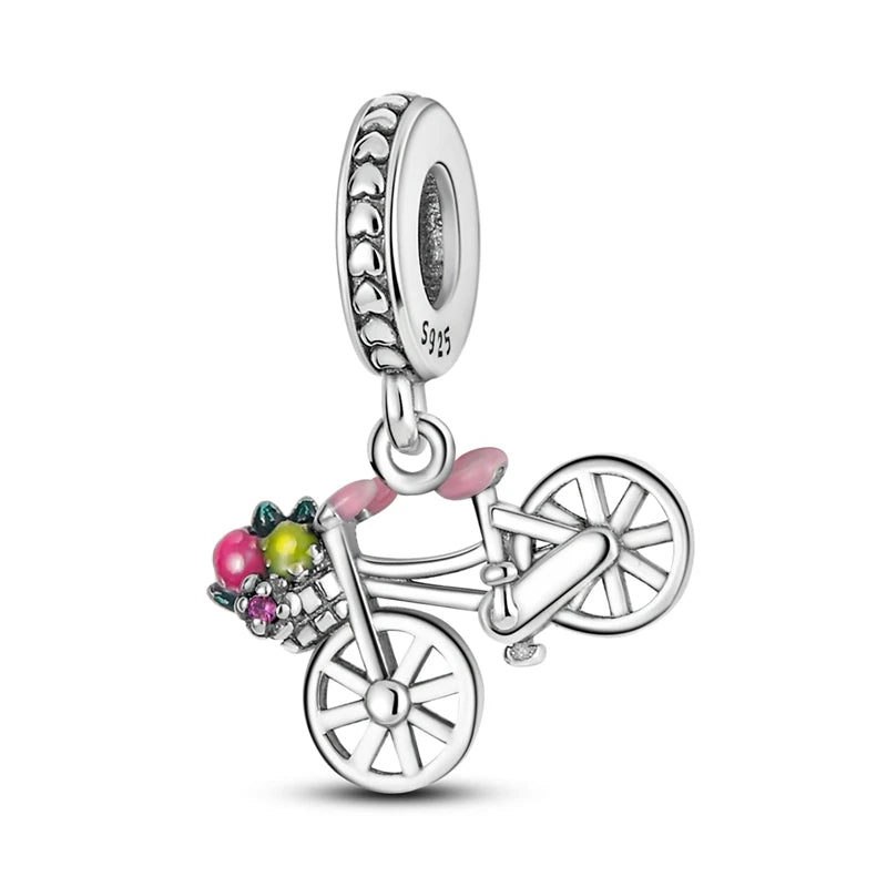 Pink Charms Original 925 Sterling Silver Heart Bow Perfume Bottle Charms Beads Pendants Fit Bracelet DIY Women Jewelry Making