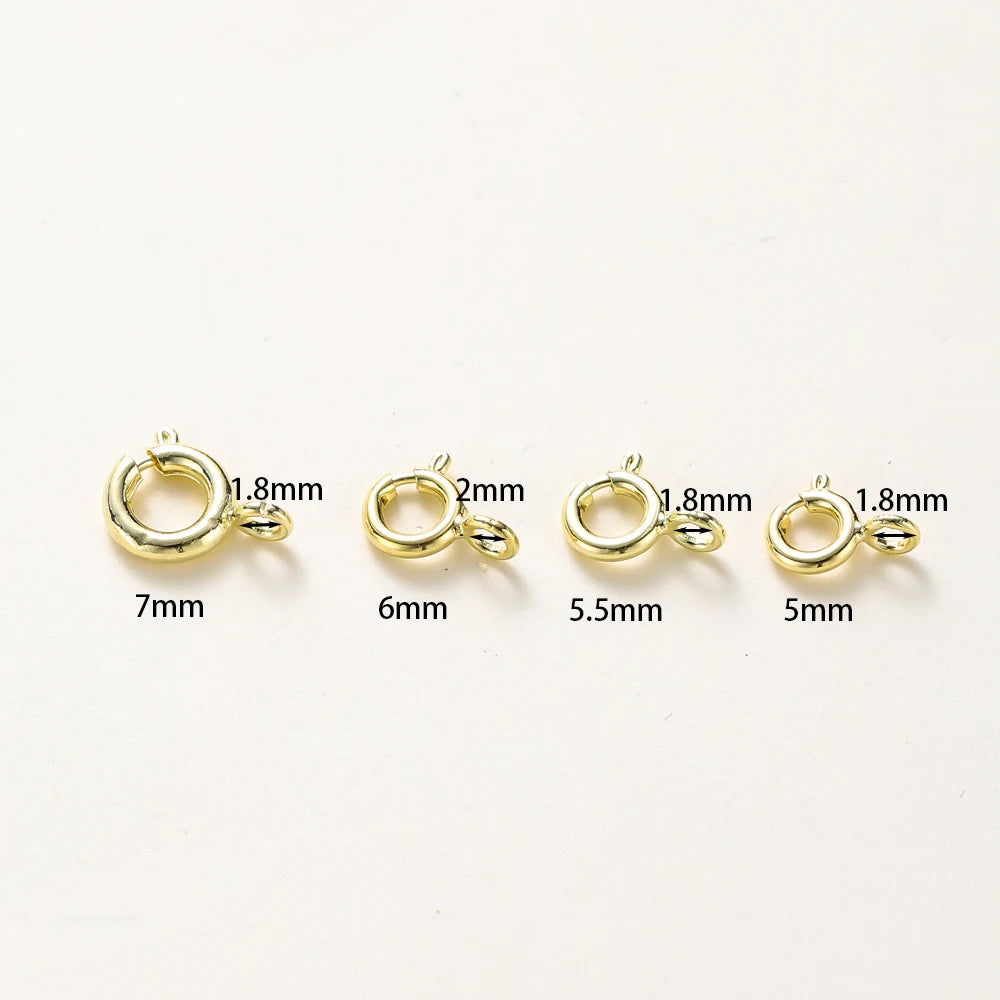 10pcs/ 14K 18K Gold Round Spring Clasp With Jump Ring Open Connect Clasp For DIY Jewelry Necklace Chain Making Accessories