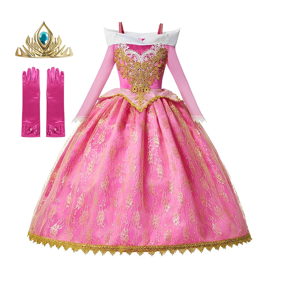 Girls Sleeping Beauty Aurora Cosplay Princess Dress Kids Rapunzel Frozen Elsa Cinderella Costume Party Clothing 2-10Years