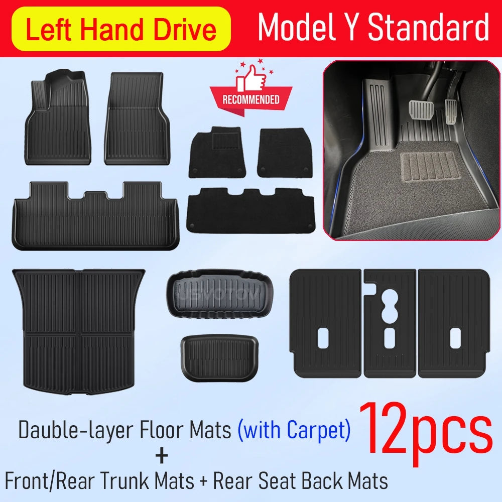 for 2026 2025 Tesla Model Y Standard Floor Mats Trunk Mat Cargo Liner Frunk Backrest Mats Car Accessories (Standard Models Only)