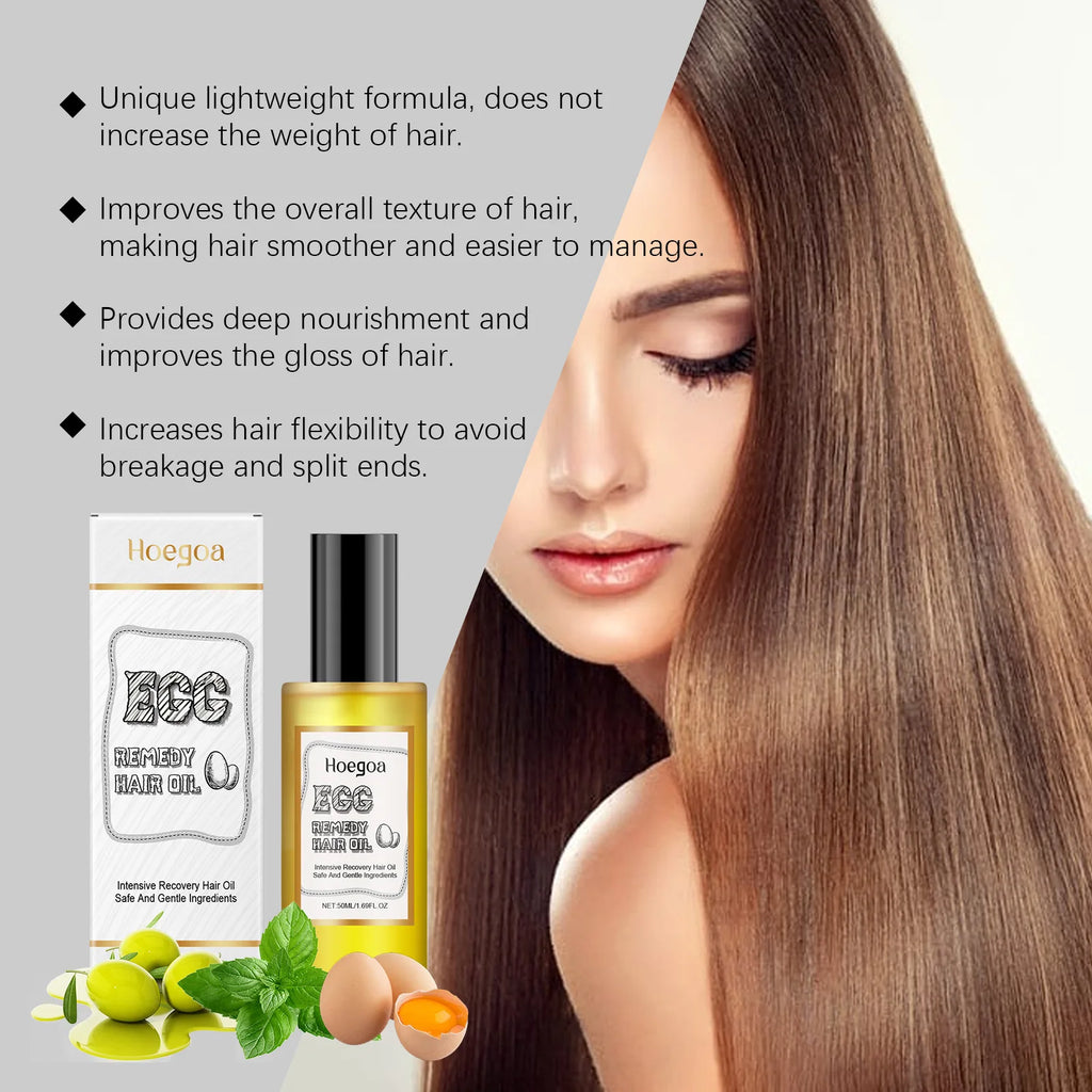 Egg Remedy Hair Oil Restore Soft Smooth Straighten Shiny Deep Moisturizer Nourish Hair Roots Frizzy Dry Scalp Hair Care Product
