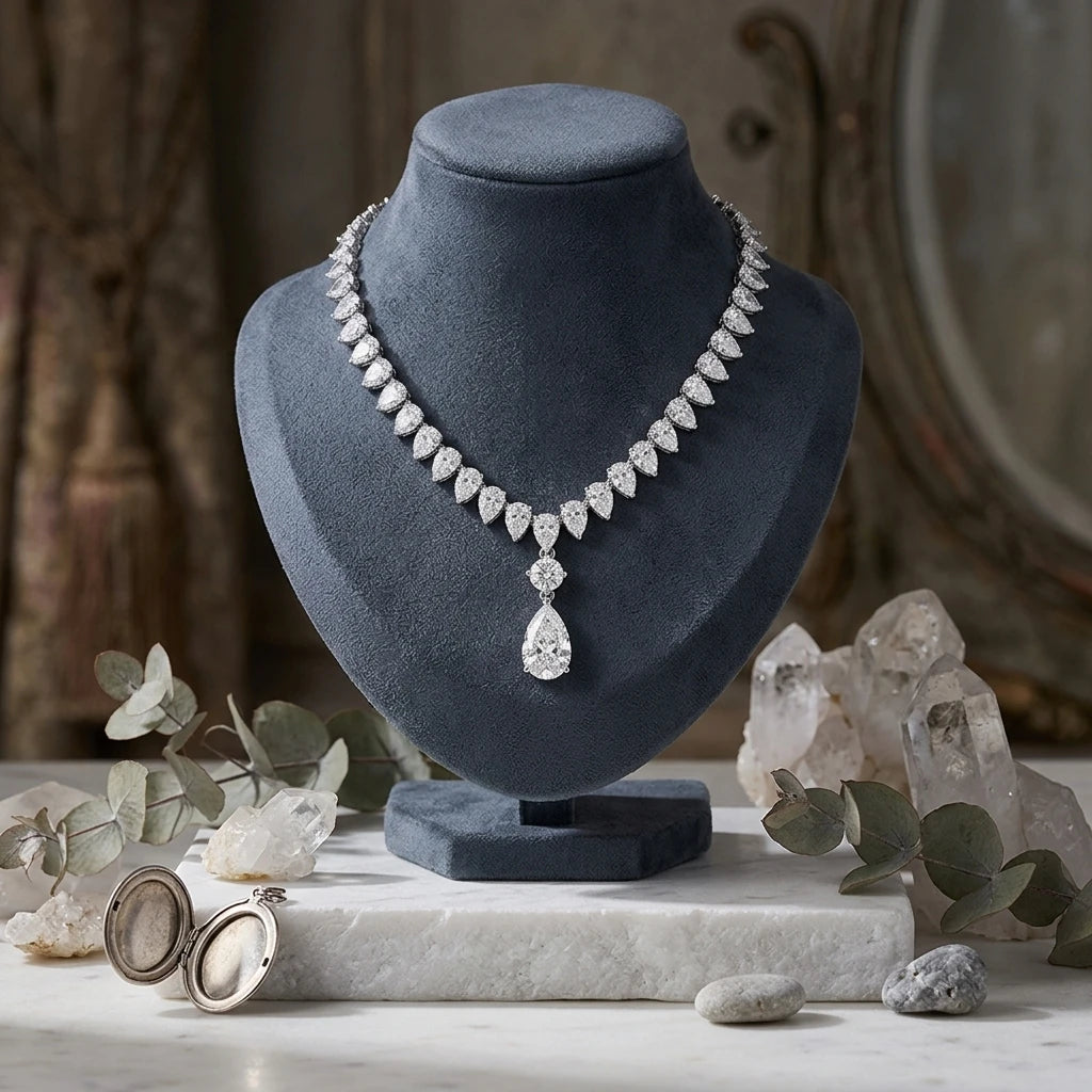 S925 Sterling Silver Pear Cut Moissanite Tennis Necklace For Women 18K Gold Plated Water Drop Pendant VVS1 Moissanite Wedding Ba