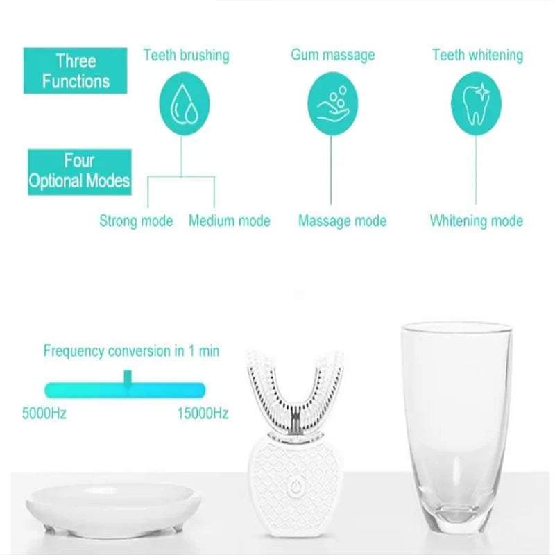 U-Shaped Ultrasonic Toothbrush With 3 Modes, 360° Ultrasonic Technology, Adult Silicone Electric Toothbrush For Automatic Teeth Whitening, Oral Care Device.