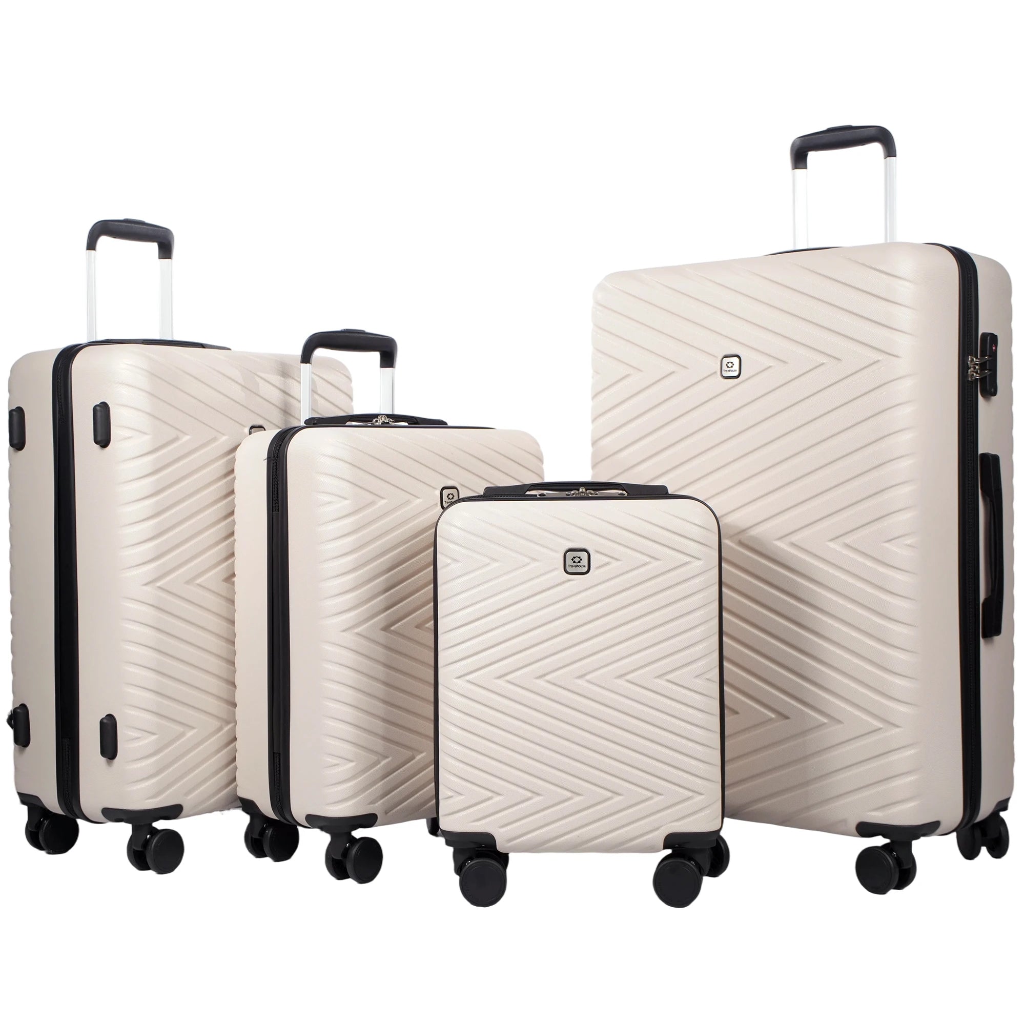 Travelhouse Luggage Set 4-Piece ABS Suitcase With Spinner Wheels, 24 Inch and 28 Inch with TSA Lock, 16, 20 Inch Carry On Luggage