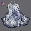 BYSIFA| Ultralarge Blue White 100% Mulberry Silk Scarf Beach Wrap Brand Female Long Scarves New Paisley Design Silk Scarf Shawl