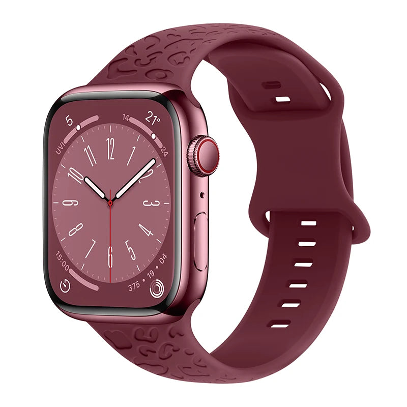 Engraved Band for Apple Watch 44MM 49mm 40mm 41 45mm 38/42mm Leopard Silicone Sport Strap for IWatch Series Ultra 8 7 6 SE 5 4 3