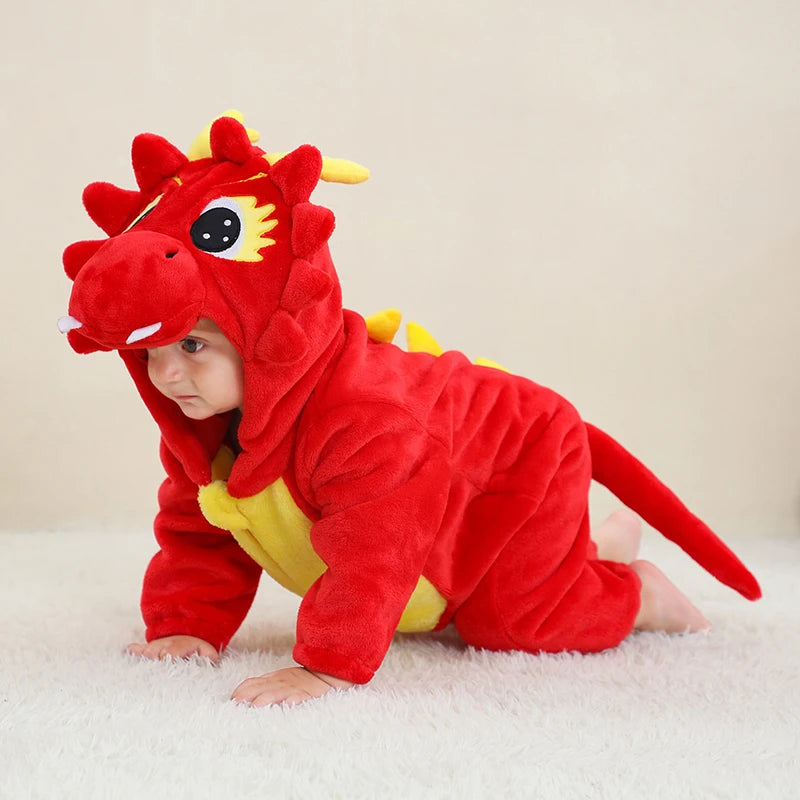 MICHLEY Carniva Baby Rompers Winter Clothes Flannel Hooded Bodysuits Pajamas Animals Overall Jumpsuit For Girls BoysK ids