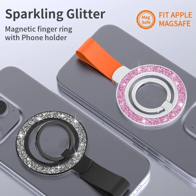 Universal Double-sided Magnetic Holder for Magsafe Mobile Phone Stand in Car Grip Finger Ring Bracket with Hand Strap for iPhone