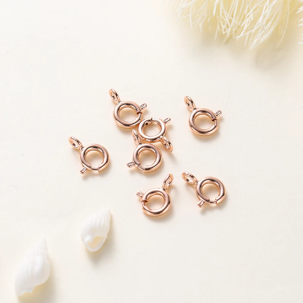 10pcs/ 14K 18K Gold Round Spring Clasp With Jump Ring Open Connect Clasp For DIY Jewelry Necklace Chain Making Accessories