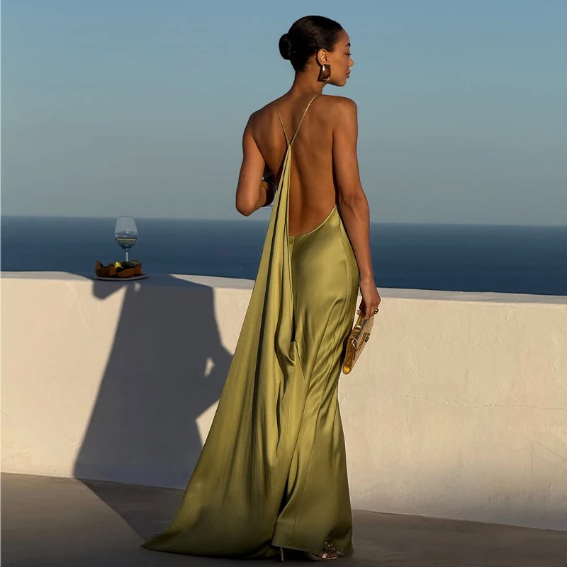 Elegant Solid Women's Dress Side Split Backless V-Neck Hip Package Lady Long Dresses 2026 Summer Autumn Female Party Robe