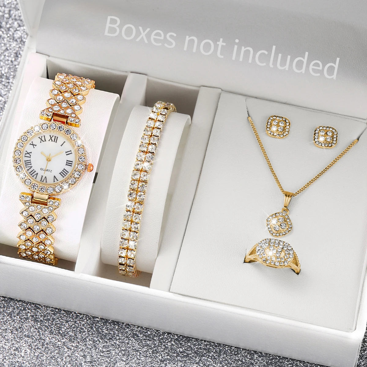 6PCS/Set Luxury Women Watches Fashion Rhinestone Roma Dial Bracelet Band Quartz Watch Jewelry Set Reloj Mujer（Without Box）