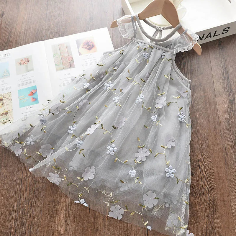 Bear Leader Girls Clothes 2025 Girl Dress New Fashion Princess Clohtings Sweet Flower Embroidery Mesh Dress For 2-6 Years