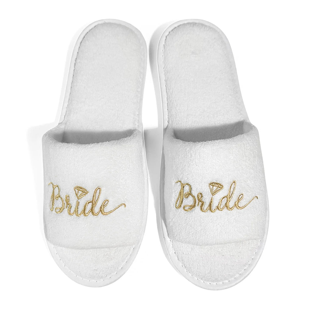 Bride & Bridesmaid, Wedding Party Guests Home Slip On Shoes Bridal Party Slippers Open-toe With Golden, Mint Green and Pink