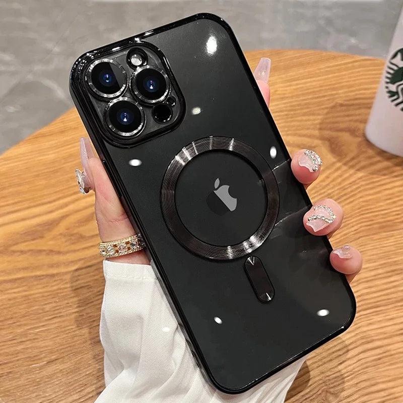 Luxury Transparent Magnetic For Phone Case For iPhone 14 Plus 13 12 11 15 16 17 18 Pro Max AIr Clear Plating Silicone Cover
