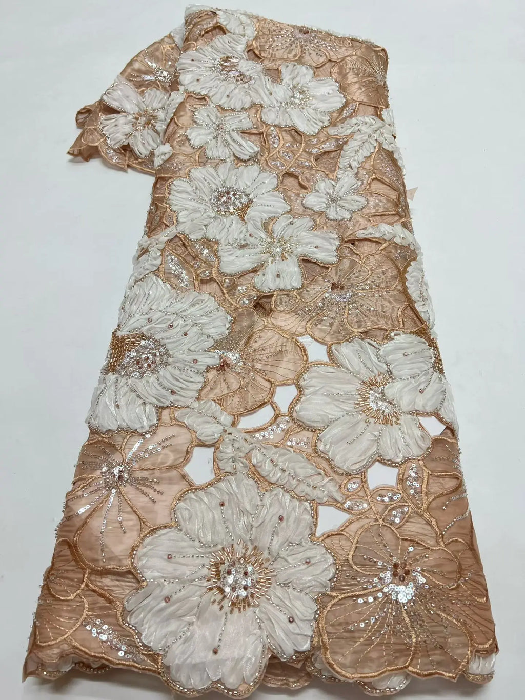 African Heavy Beaded Lace Fabric 2026 with High-Quality Sequins French Chiffon Wedding Style Material for Nigerian Women Sewing