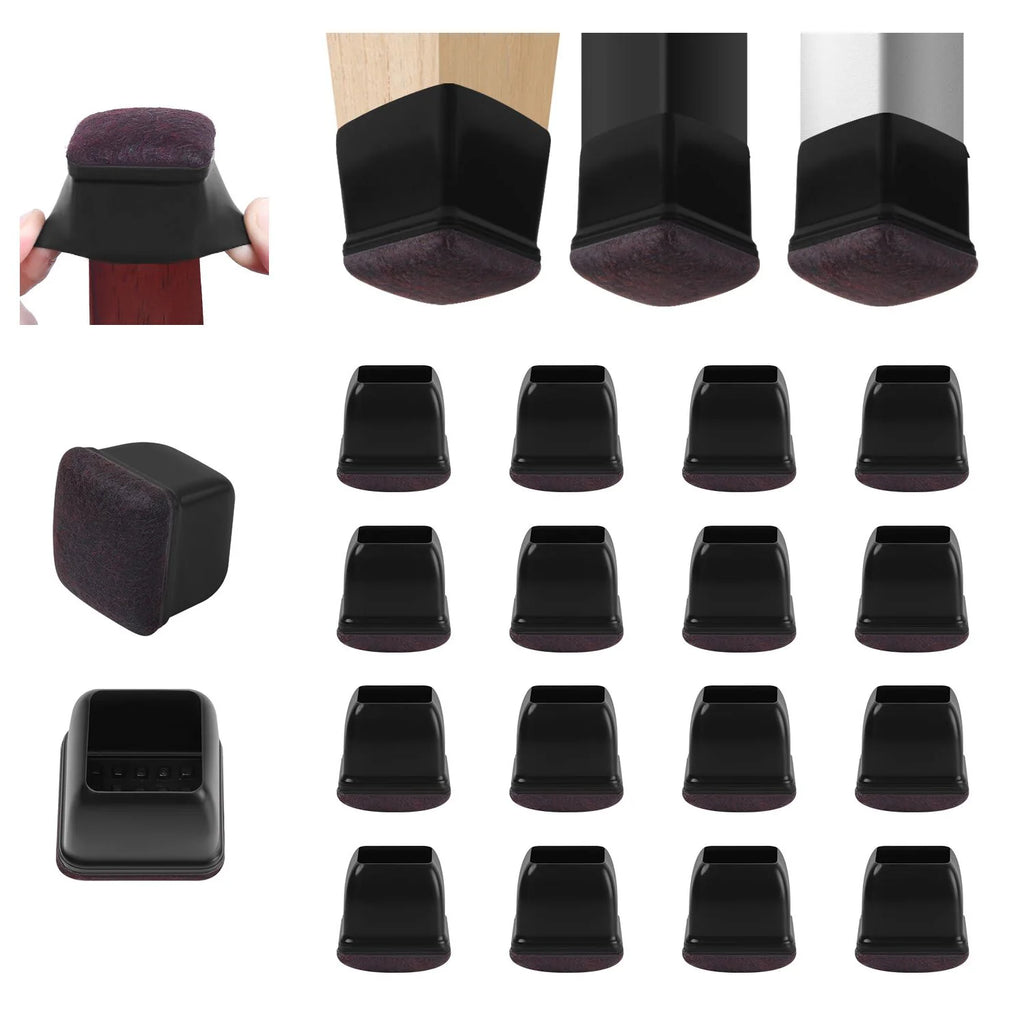 16PCS Black Silicone Chair Leg Floor Protectors with Wrapped Felt Bar Stool Chair Leg Caps Furniture Leg Feet Protection Cover
