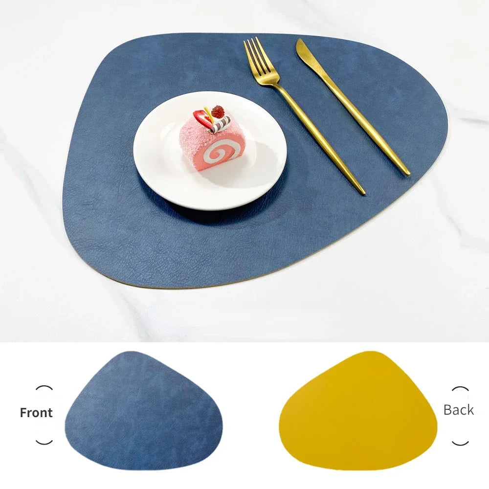 Nordic Double-Sided Anti-Slip Placemat - PU Thermal Insulation Table Mat with Water Droplet Pattern and Leather-Like Design