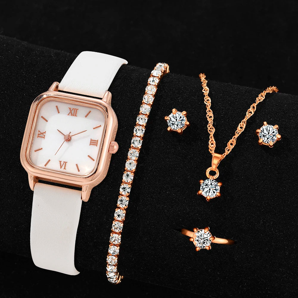 2/4PCS Fashion Minimalist Watch Luxury Men's and Women's Leather Belt Business Leisure Bracelet Quartz Watch