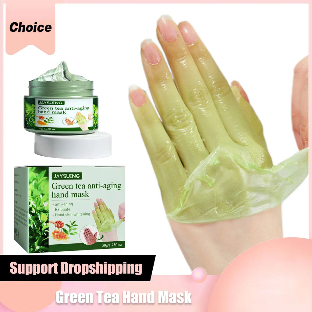 Jaysuing Green Tea Hand Mask Anti-Wri-nkle Moisturizing Wh-itening Repair Exfoliating Callus Film Nourish Hand Skin Care Cream