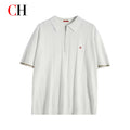 CH Men Vertical Striped Knit Polo Shirt Half Zip Lapel Short Sleeve CH Embroidery Top Breathable Business Casual Summer Male Tee
