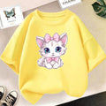 Girls Cotton Cute Cat/dog Graphic T shirt Summer Fashion Vintage Personality Kawaii Purple clothes Short Sleeve Tops
