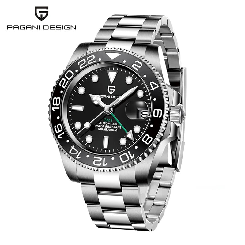 New PAGANI DESIGN 40MM GMT Mechanical Wristwatch Sapphire Ceramic Bezel Automatic Watch Stainless Steel 100M Waterproof Watches