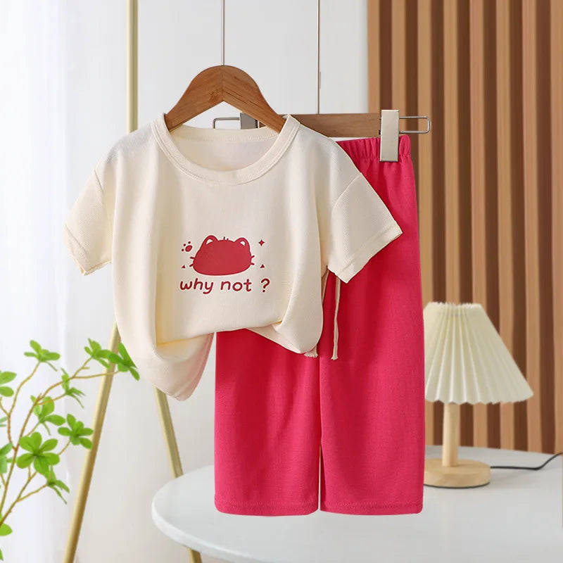 New Spring Summer Girls Clothing Set Letter Cartoon Frog Print Comfortable T-shirt+Pants 2Pcs Suit For Kids Children Outfit