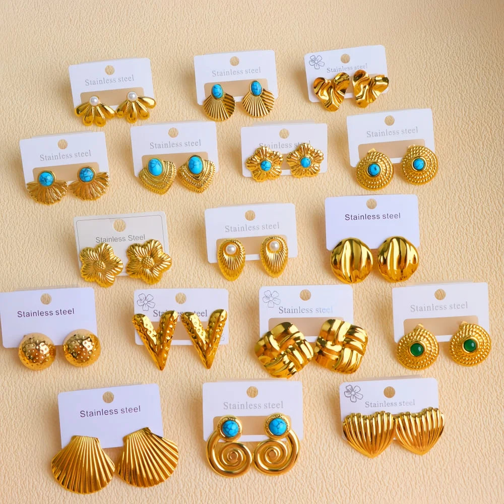10Pairs/Lot Fashion Elegant Charm Exquisite Geometry Stainless Steel Earrings For Women Mix Style Party Jewelry Accessories Gift
