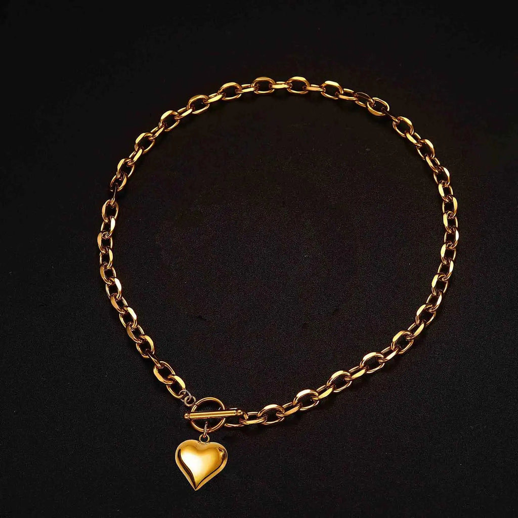 New Design Stainless Steel Puffy Heart Pendant Necklaces For Women Toggle Choker Necklaces Fashion Jewelry
