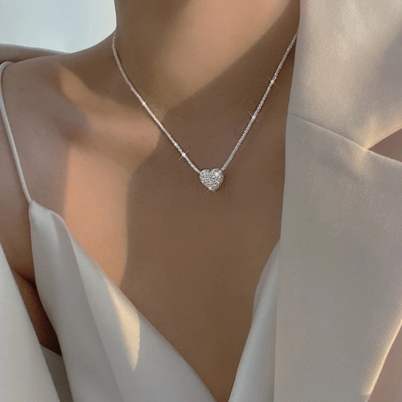 New 925 Sterling Silver Girls Hammer Pattern Love Necklace Simple Heart Shaped Pendant Women's Gift Boutique Jewelry NK153