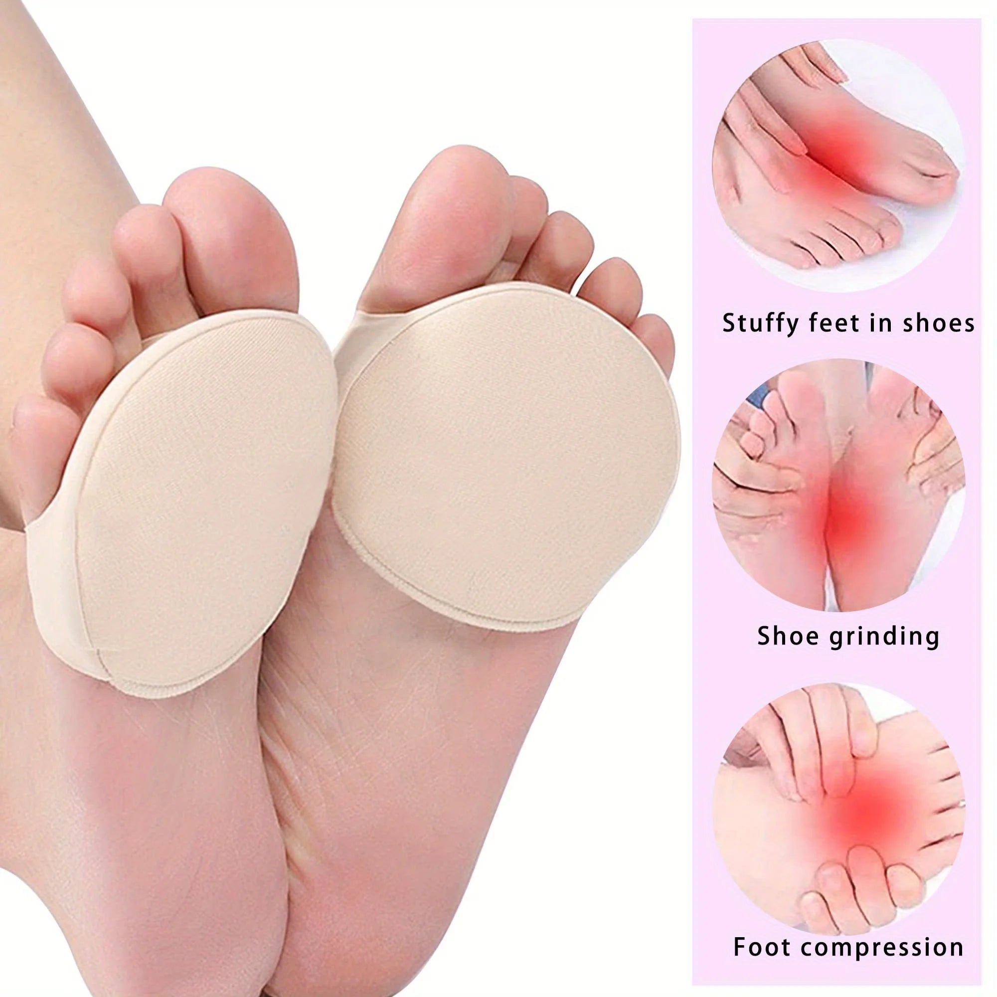 2pc Forefoot Invisible Comfort Socks With Anti-Slip Metatarsal Support And Toe Separator For Women'S Shoes.