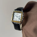 Men's Square Roman Numeral Quartz Watch, Luxury Stainless Steel Case, Black Leather Strap, Automatic Style Wristwatch, Waterproof, Business Dress Watch, Date Display, Elegant Watch, Suitable for Gentlemen's Casual and Formal