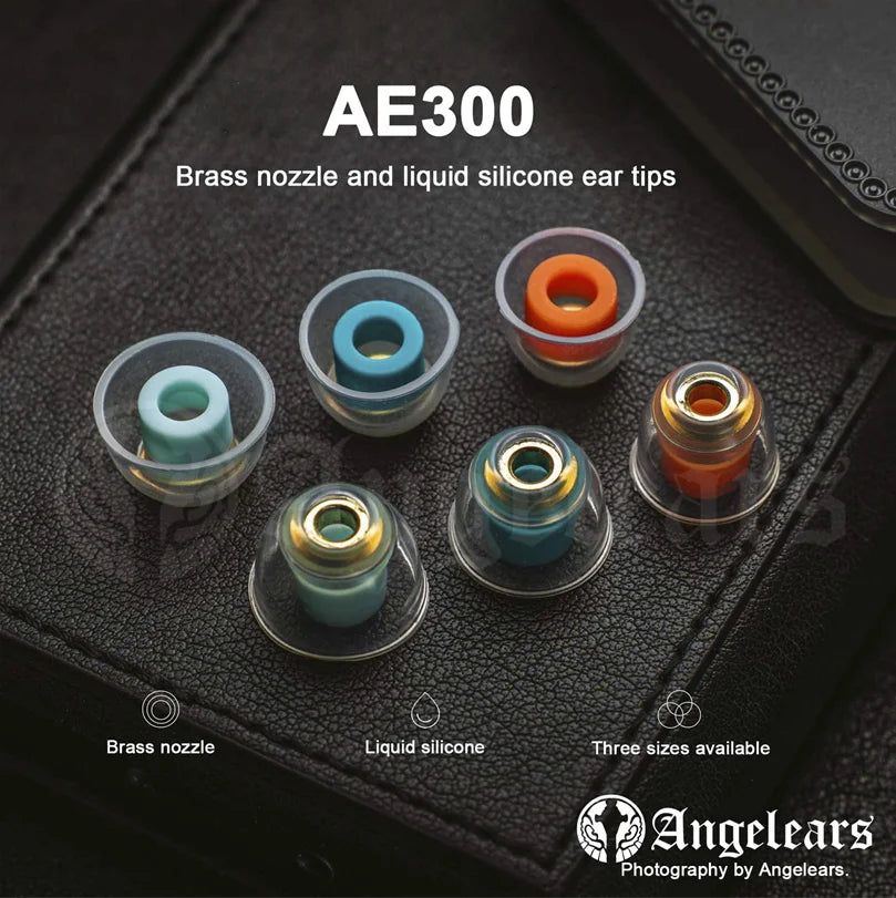 Angelears' Selected Eartips - AE300 Brass Nozzle Liquid Silicone Hybrid Eartips High-Density Brass Core Soft Silicone S/M/L