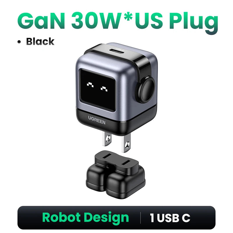 【US Plug】UGREEN 65W 30W GaN Charger Robot Design PD3.0 Fast Charger QC4.0 3.0 PPS for iPhone 18 17 16 Pro Macbook Laptop Table
