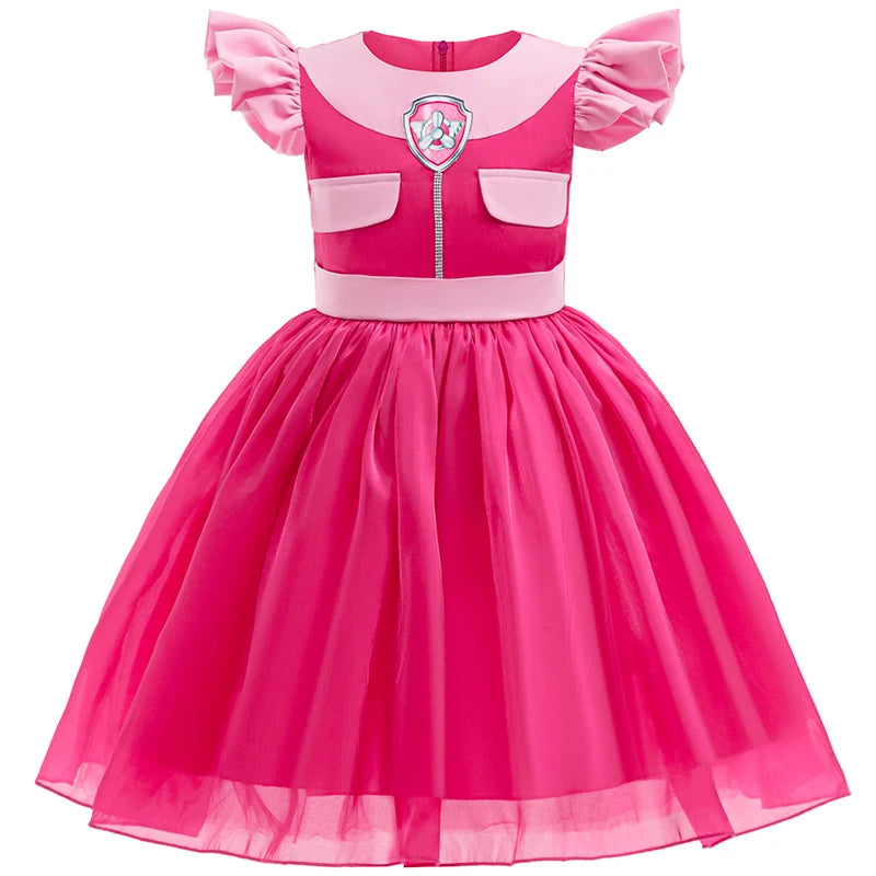 Disguise Cartoon Dog Leader Outfit Girls Skye Princess Dress For Children Carnival Halloween Birthday Party Performance Dress Up